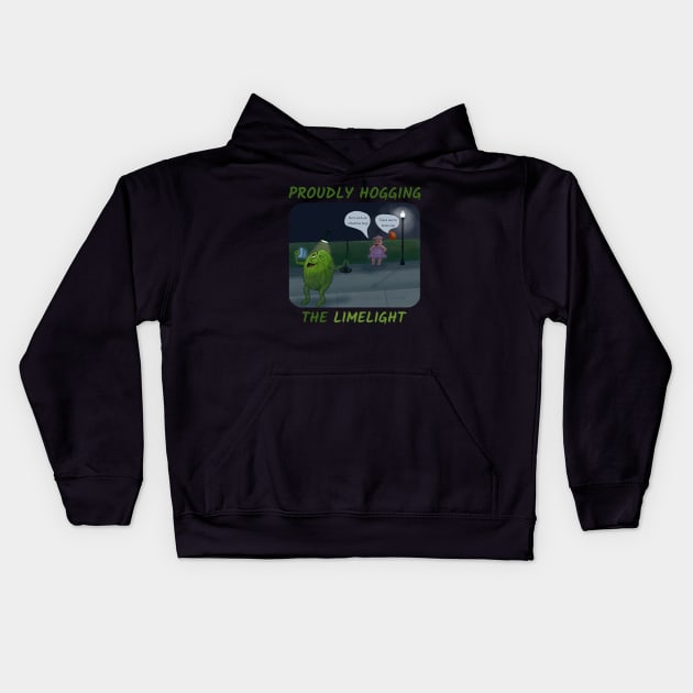 Proudly Hogging the Limelight – cartoon of a funny lime taking a selfie Kids Hoodie by Crystal Raymond